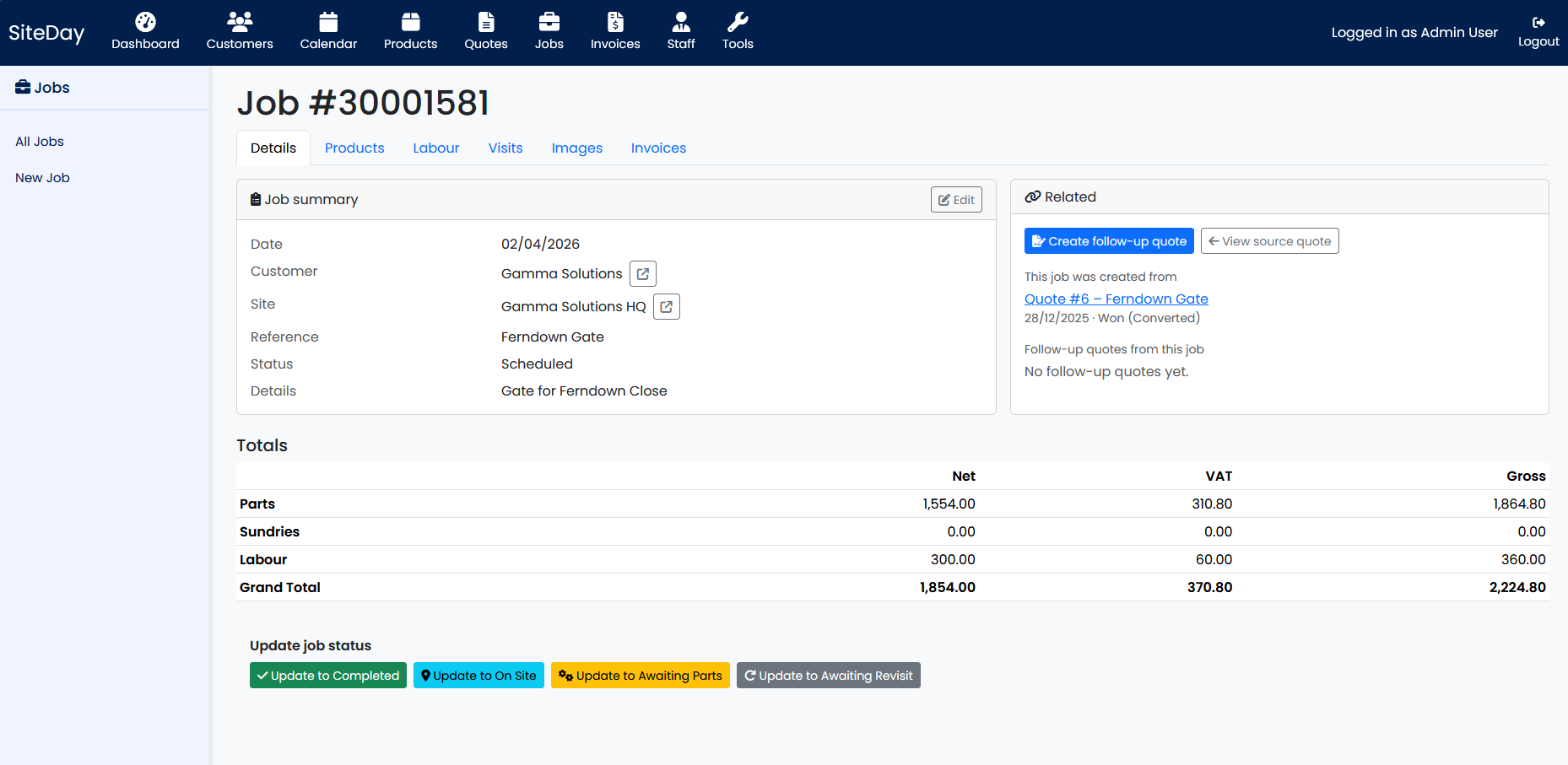 Job management screenshot