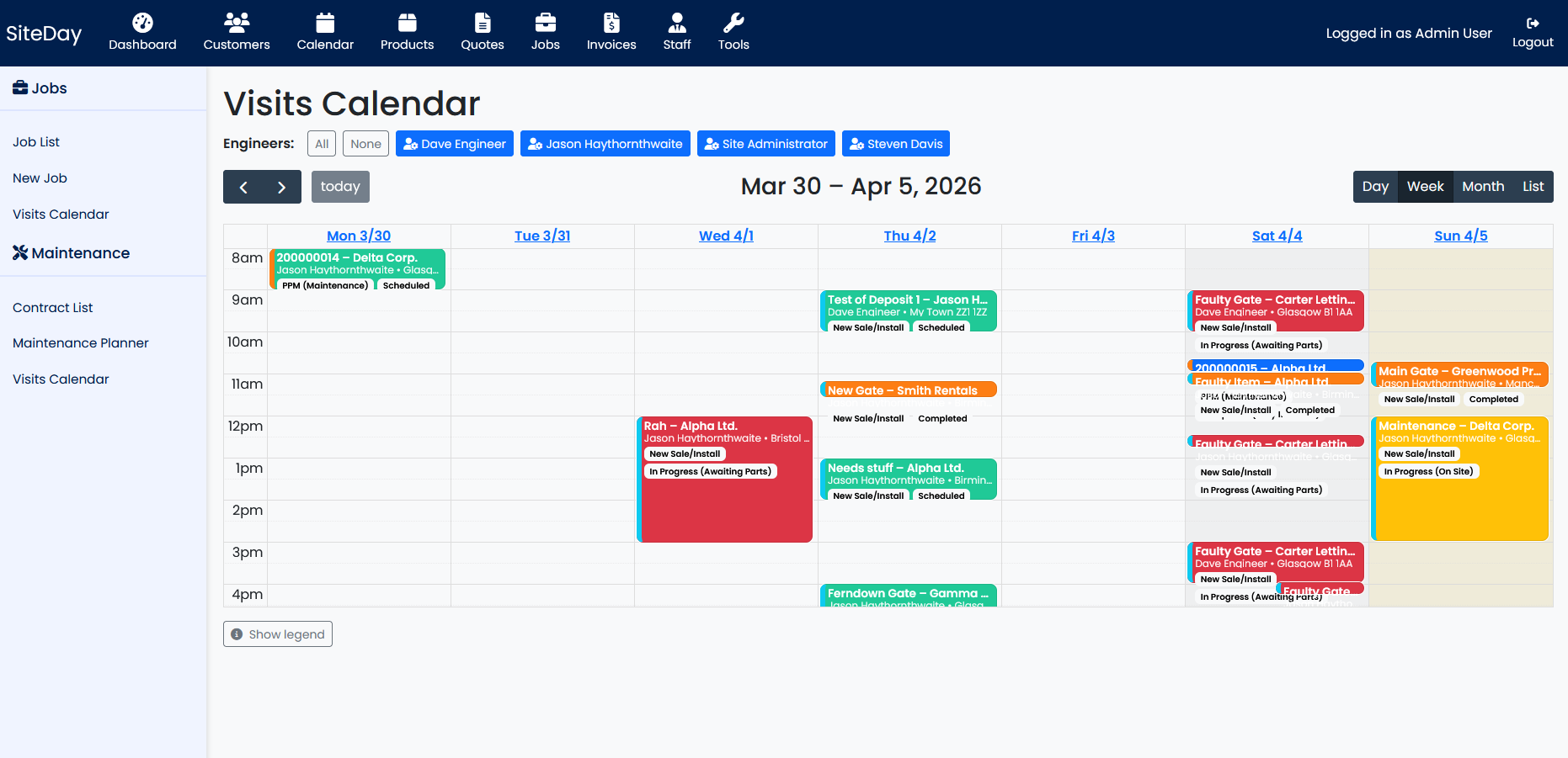 Scheduling calendar screenshot