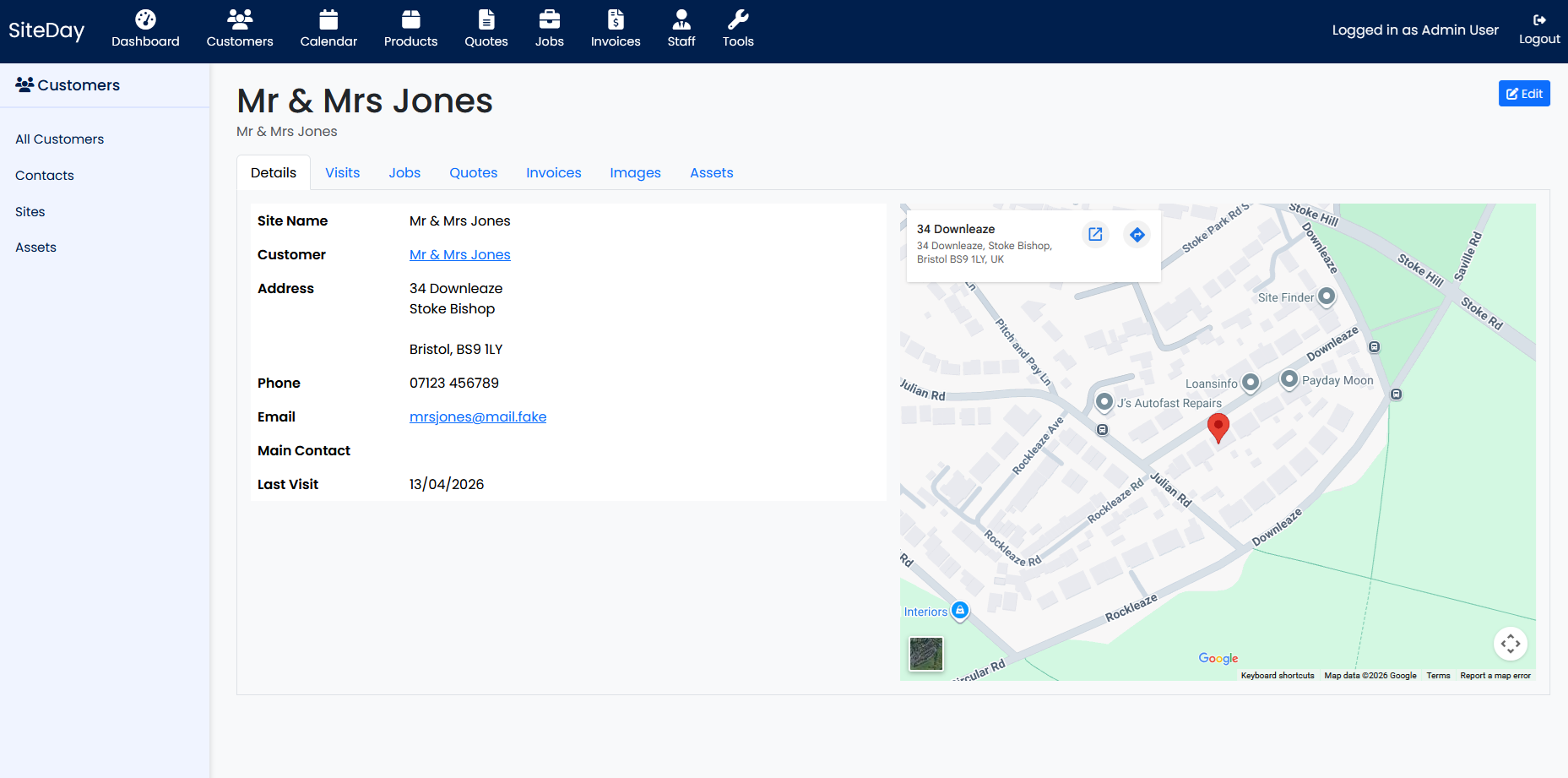 SiteDay dashboard and site records